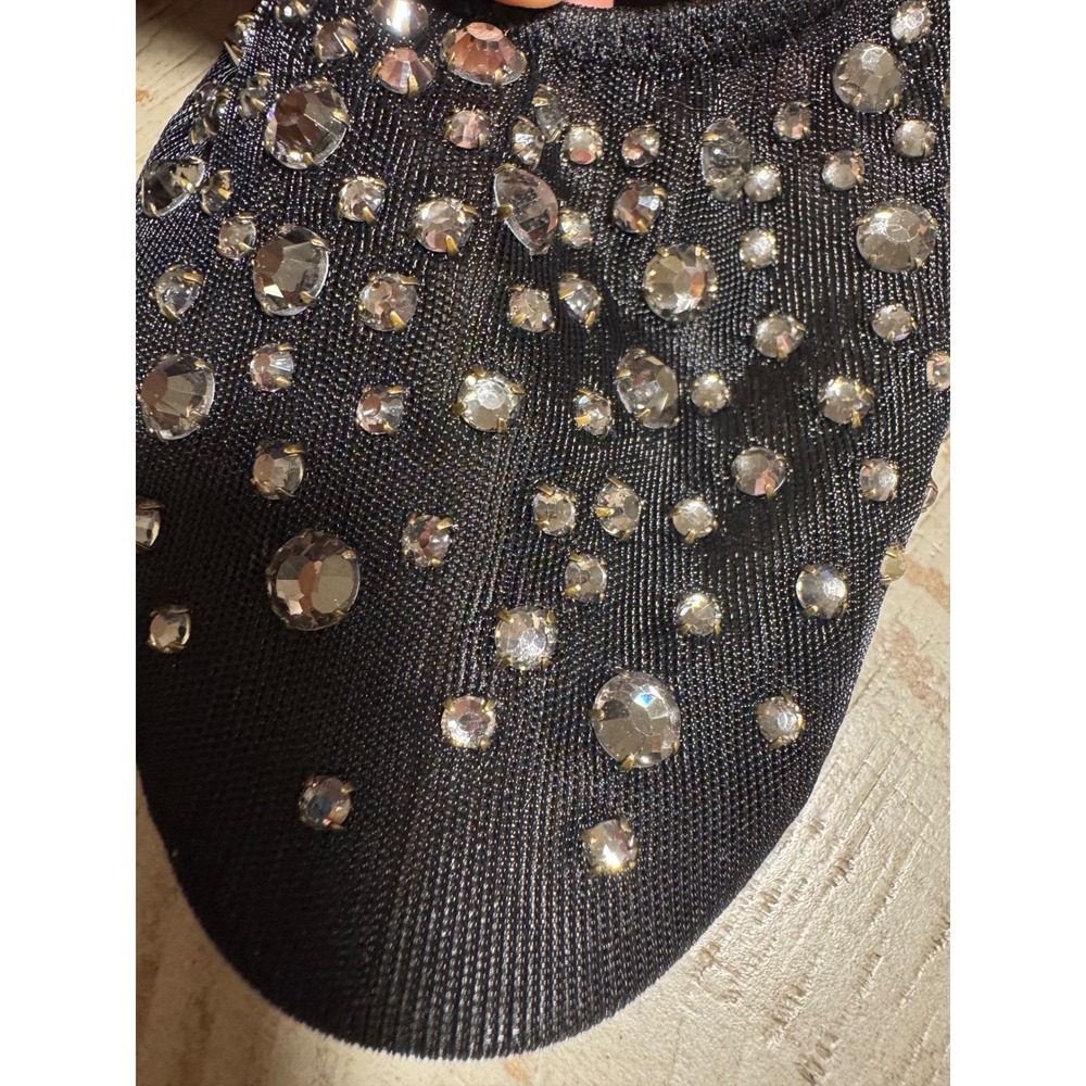 Tory Burch Black Mesh Rhinestone Embellished Ballet Flats Size 6.5M Crystal Logo - Picture 2 of 7